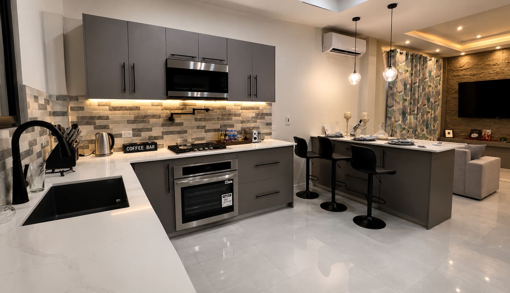 Halo Condo open plan kitchen and living room eastern Trinidad